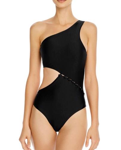NWT Red Carter M Asymmetric Maillot 1PC Swimsuit Black 114811