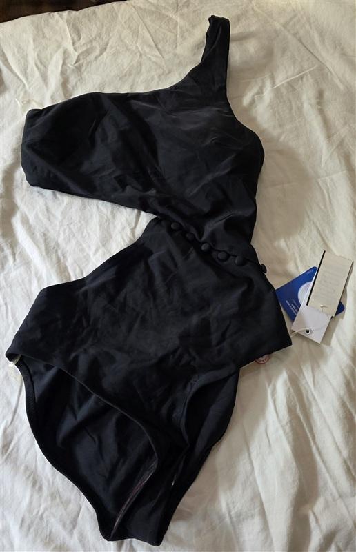 NWT Red Carter M Asymmetric Maillot 1PC Swimsuit Black 114811