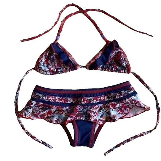 NWT Submarine Blue 4 Girls Mini Print Floral Blue Bikini Top & Bottom 114812