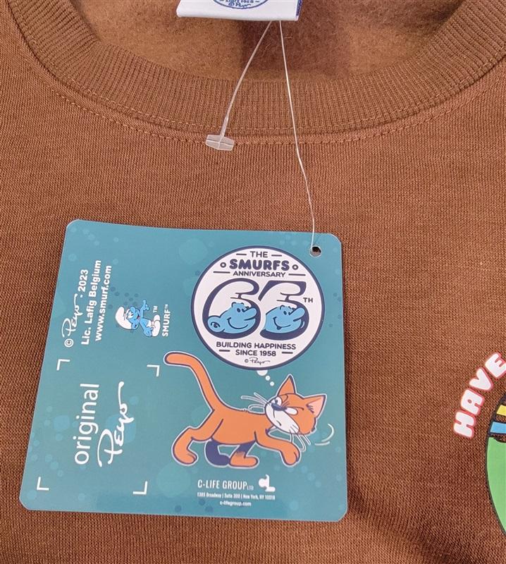 NWT Peyo Have a Smurfy Day Anniversary Sweatshirt Brown 114874