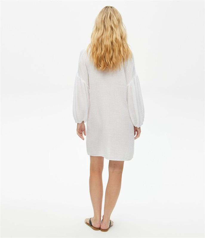 NWOT Michael Stars M Katarina Gauze Crinkle Dress White V Neck 114882