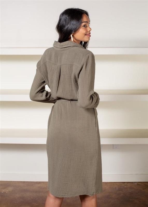 NWOT Michael Stars S Cleo Gauze Button Up Shirt Dress Long Olive 114883