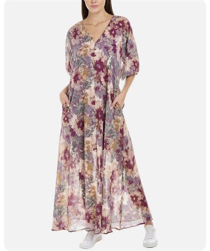 NWT Calme S Buttoned Raglan Dress Floral Dress Kaftan 114886