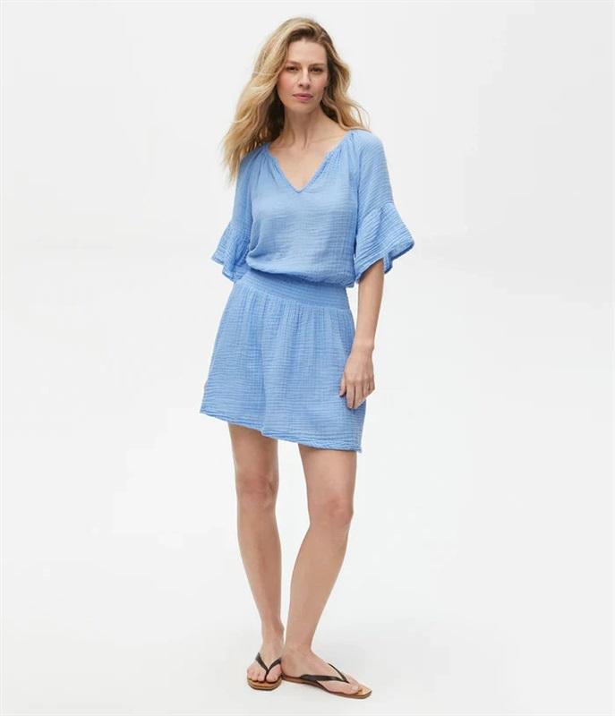 NWOT Michael Stars S Katelyn Gauze Lace Crinkle Dress Blue V Neck 114897