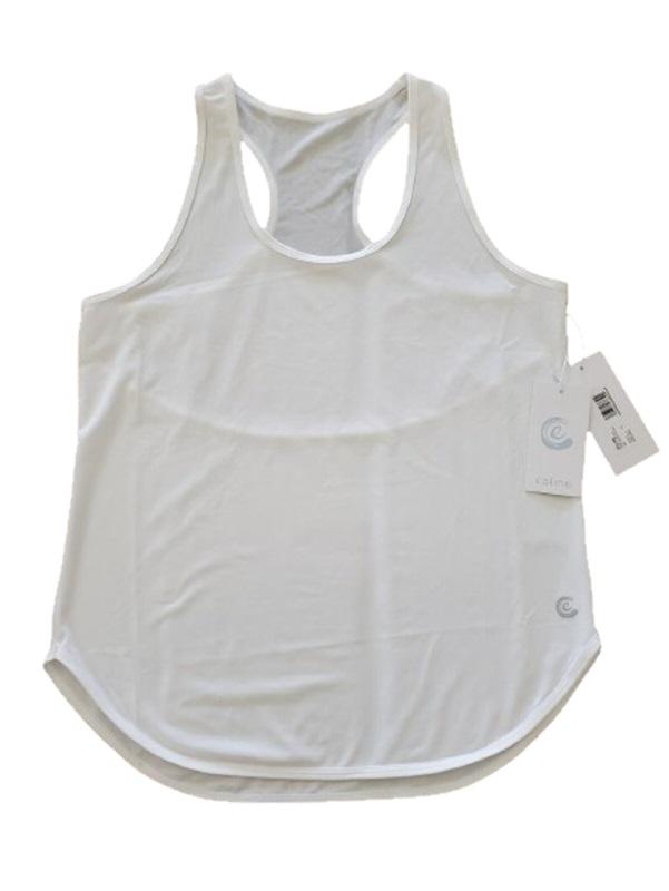 NWT Calme L Effect Draped Racer Back Tank White 114914