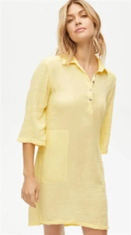 NWOT Michael Stars S Cecily Gauze Lace Crinkle Dress Collared Yellow 114979