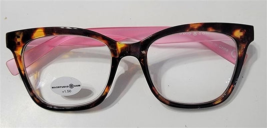 Max Studio Pink Tortoise 1.5 Square Skinny Frame Reading Glasses 115014