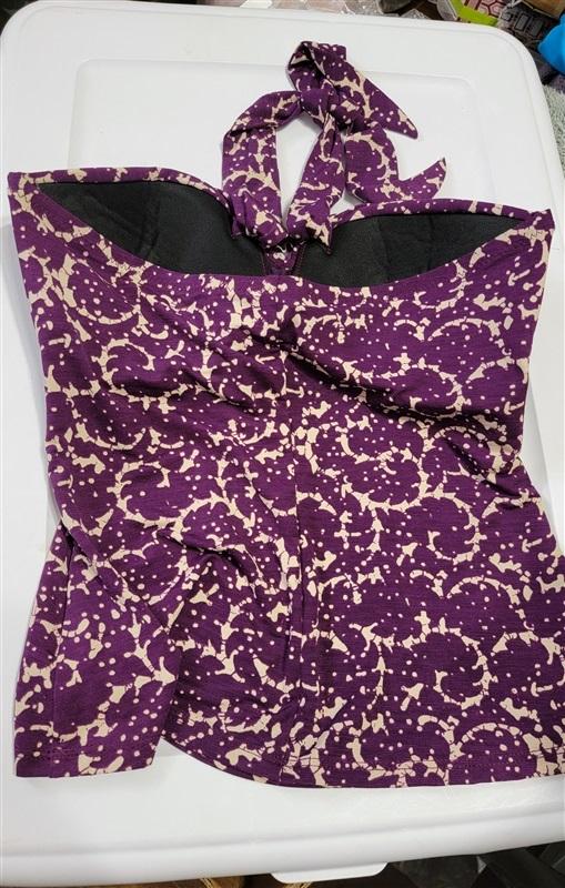 NWOT Robin Piccone M Solid Purple Halter Bandeau Tankini Swim Top 115050