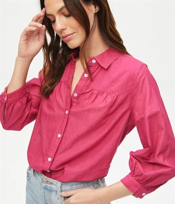 NWOT Michael Stars M Robyn Button Down Shirt Magenta Pink 115094