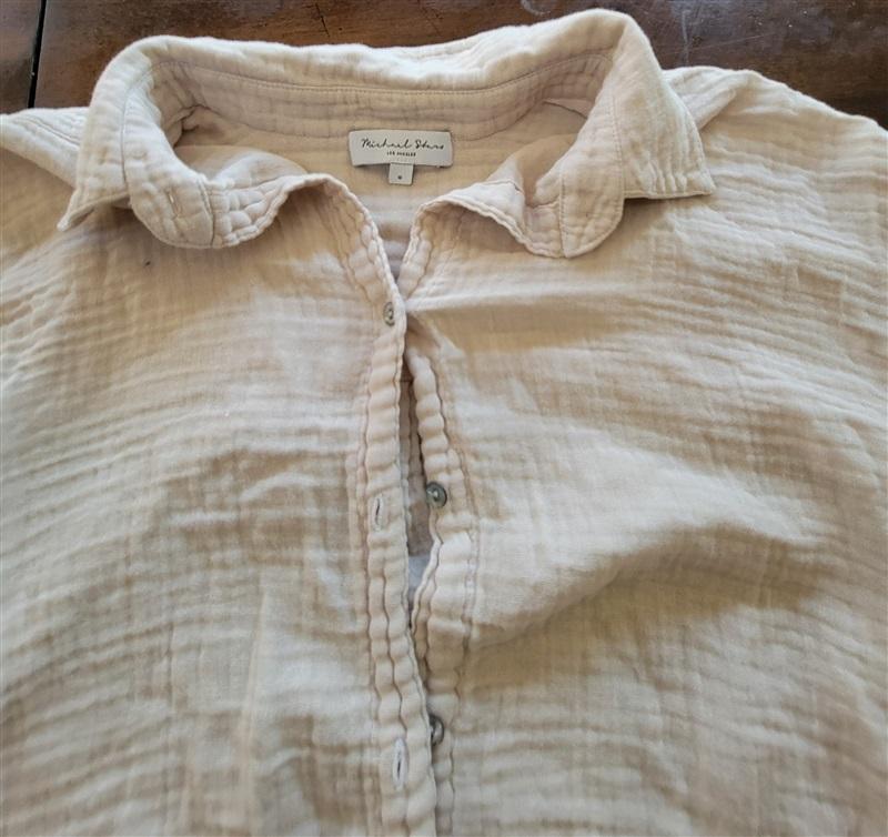 NWOT Michael Stars S Gauze Button Up Shirt Ivory Raw Edge 115138