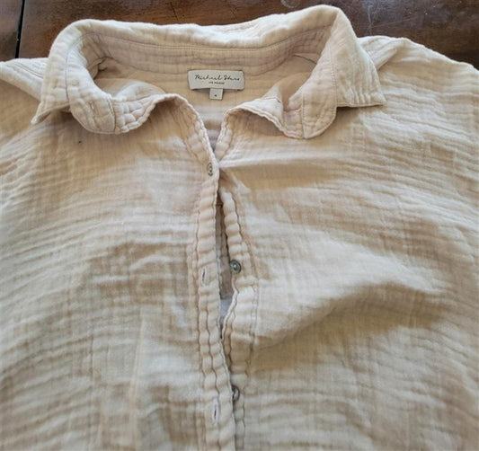 NWOT Michael Stars S Gauze Button Up Shirt Ivory Raw Edge 115138