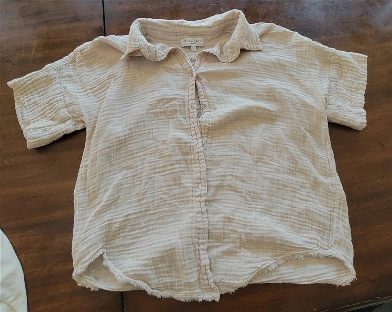 NWOT Michael Stars S Gauze Button Up Shirt Ivory Raw Edge 115138