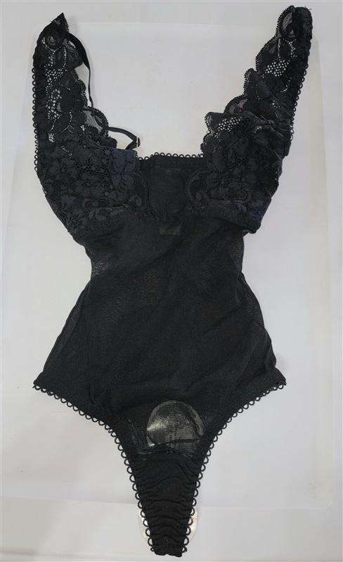 NWT HAH Intimates xs Bridal lace Thong Bodysuit Black 115169