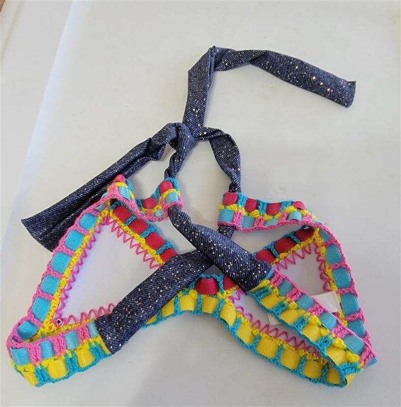 NWT Pilyq Girls 6 Crochet Trim Triangle Bikini Swim Top Sparkle Denim 115175