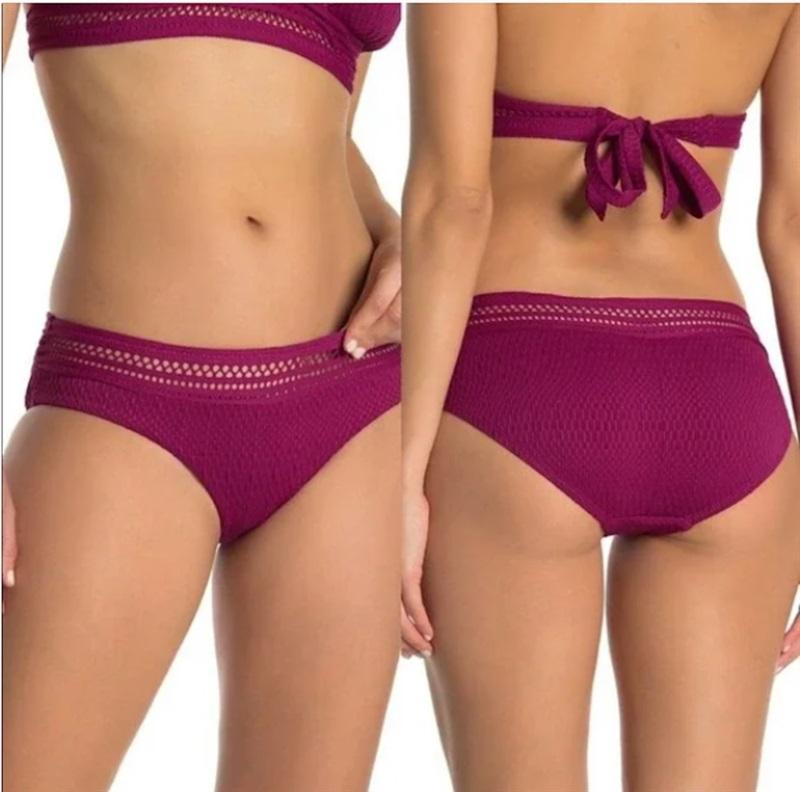 NWOT Robin Piccone Perla XS Maroon Crochet Banded Bikini Swim Bottom 115189