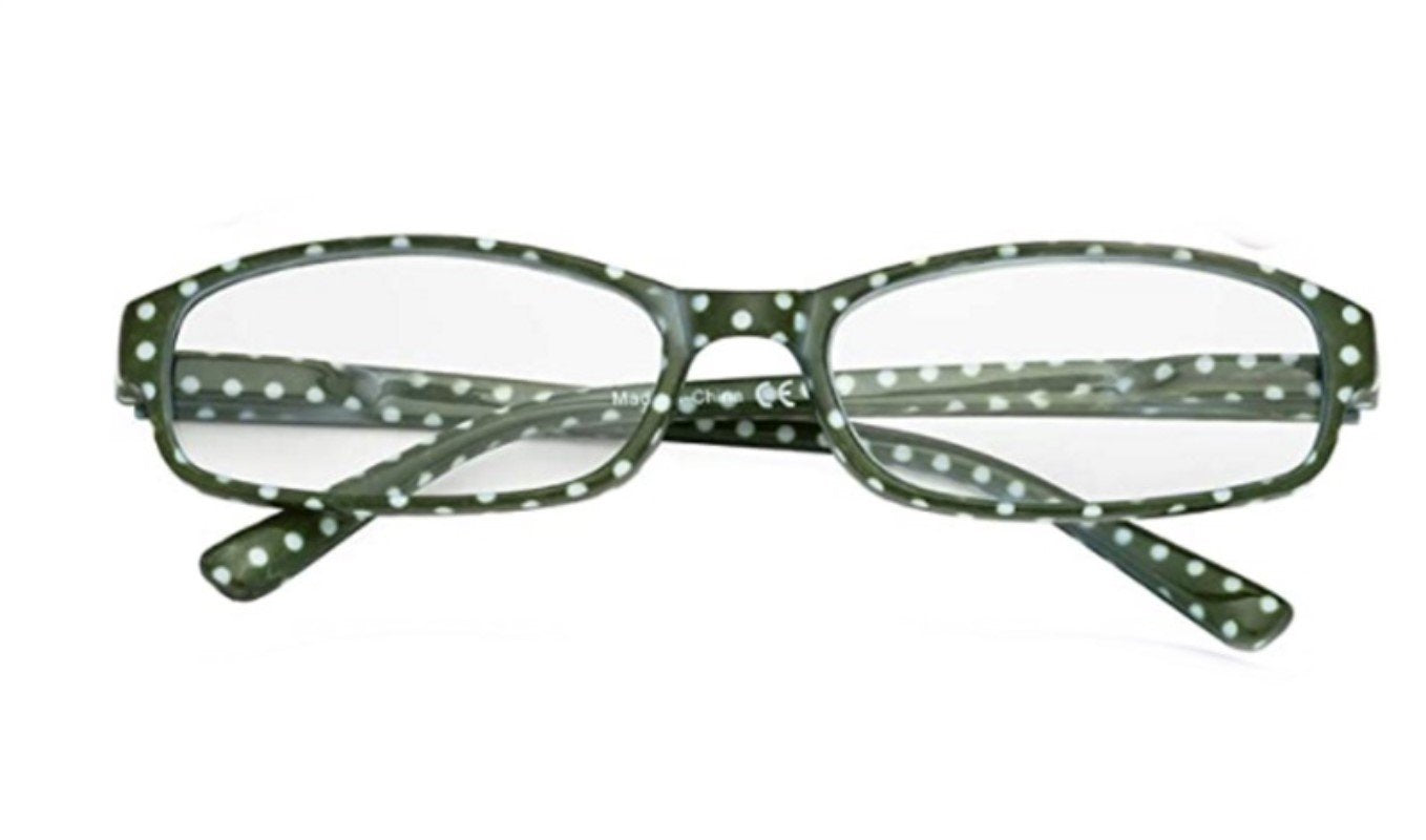 NWT Eye Keppler 1.25 Green Polka Dot Rectangle Reading Glasses 115210