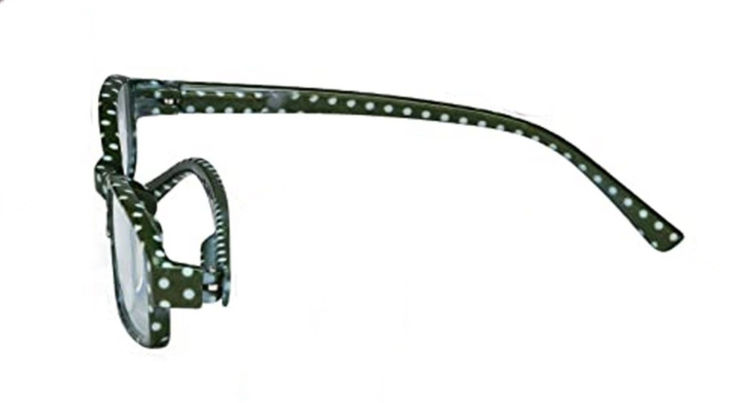 NWT Eye Keppler 1.25 Green Polka Dot Rectangle Reading Glasses 115210