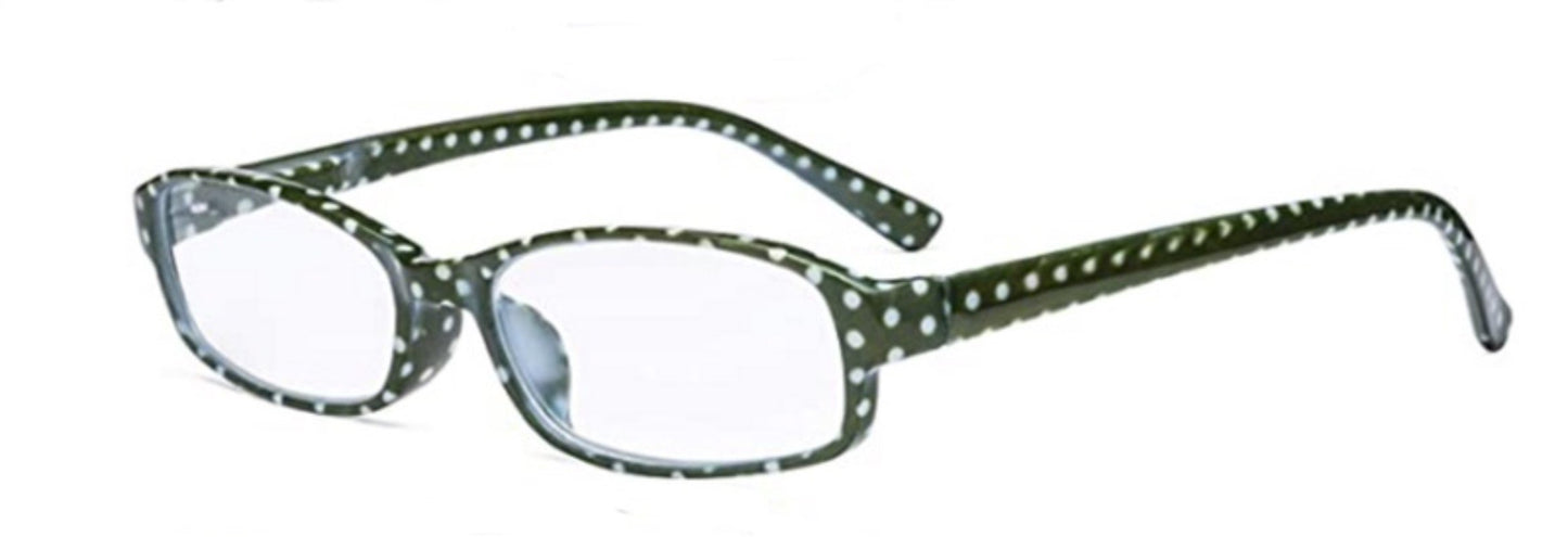 NWT Eye Keppler 1.25 Green Polka Dot Rectangle Reading Glasses 115210