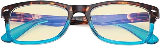 CessBlu Tortoise Aqua Rectangle Blue Light 1.25 Reading Glasses Readers 115219