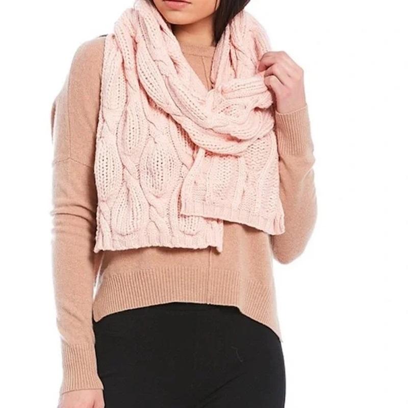 NWT Badgley Mischka Hourglass Cable Knit Cashmere Blend Scarf 60x14 Pink 115244