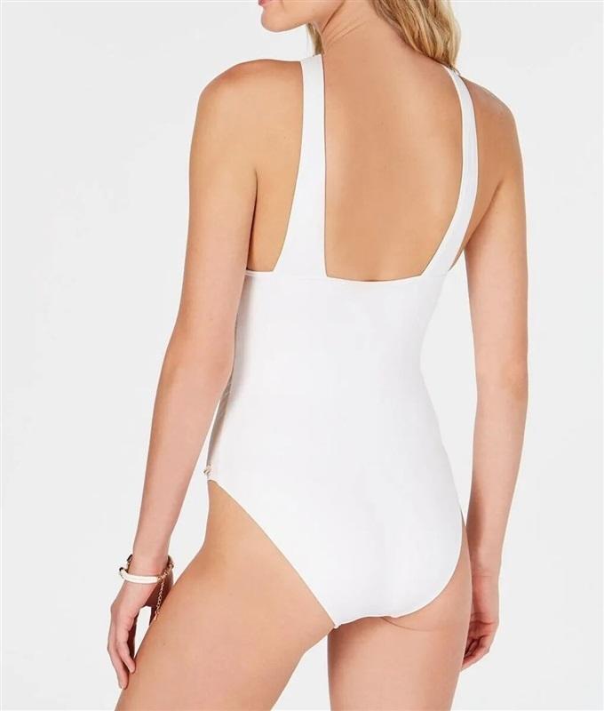 NWOT MICHAEL KORS 10 White High Neck Cross Front 1PC Swimsuit 115260