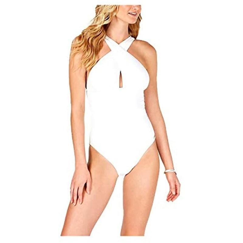 NWOT MICHAEL KORS 10 White High Neck Cross Front 1PC Swimsuit 115260