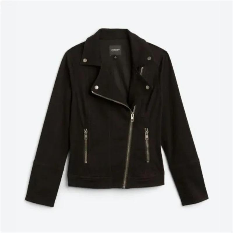 NWT Liverpool M Bradford Moto Denim Jean Jacket Black Stretch Dark Wash 115299