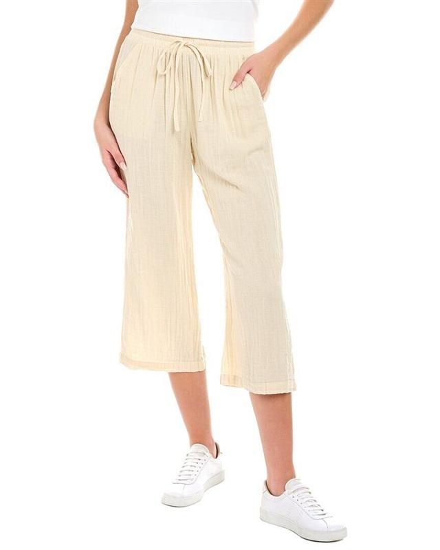 NWT Calme XL Crop Drawstring Pull On Pants Gauze Cream 115311