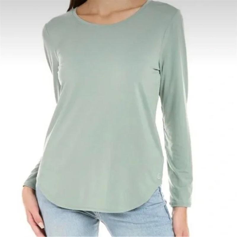 NWT Calme M Effect Long Sleeve Mesh Yoke Tee Green 115313