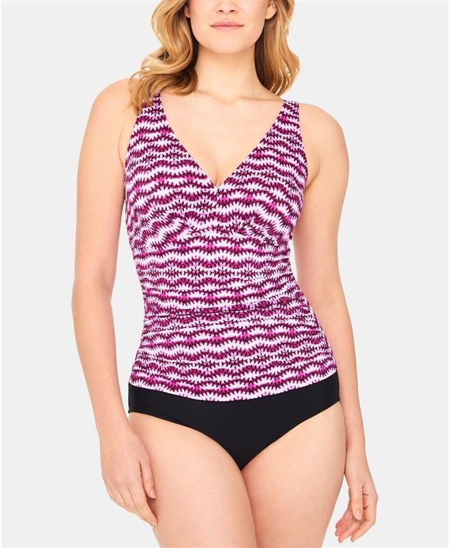NWT Swim Solutions 8 V Neck Mio Shirred Tummy-control 1 pc Swimsuit 115334