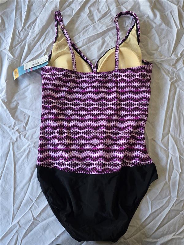 NWT Swim Solutions 8 V Neck Mio Shirred Tummy-control 1 pc Swimsuit 115334