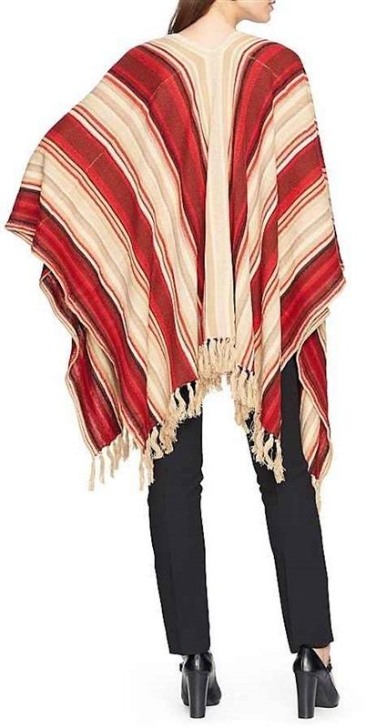 NWT Ralph Lauren L/XL Western Stripe Red Tan Wrap Cape 115424