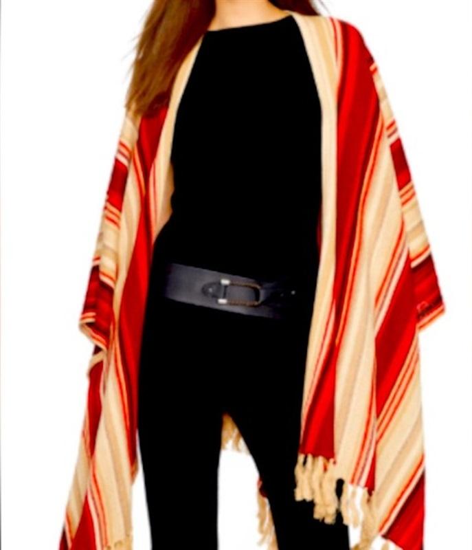 NWT Ralph Lauren L/XL Western Stripe Red Tan Wrap Cape 115424