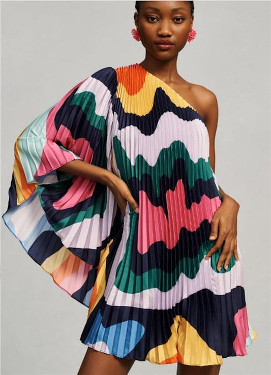 NWTD Hutch Anthropologie S 1 Shoulder Pleated Romper Rainbow 115427