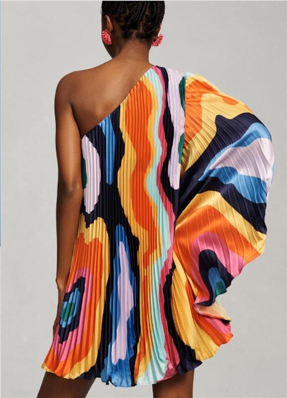 NWTD Hutch Anthropologie S 1 Shoulder Pleated Romper Rainbow 115427