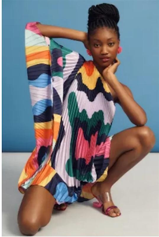 NWTD Hutch Anthropologie S 1 Shoulder Pleated Romper Rainbow 115427