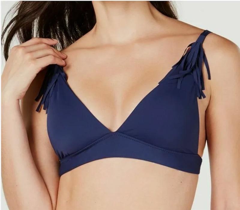 NWT Becca Virtue Dakota Fringe Tassel Tie Back Bikini Top Blue 115434