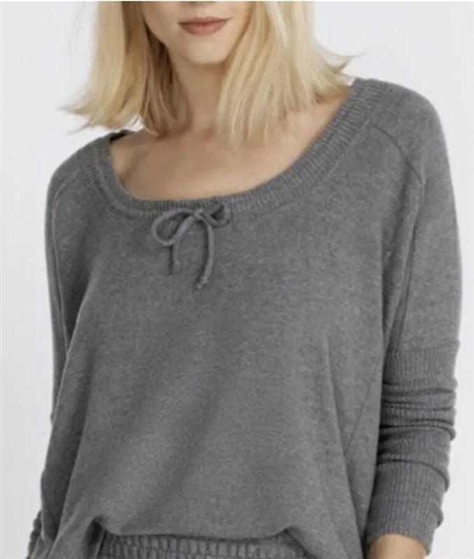 NWT Calme L Sweater Tunnel Drawstring Crop Gray 115457