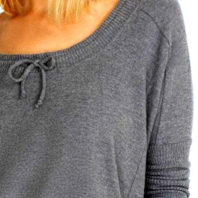 NWT Calme L Sweater Tunnel Drawstring Crop Gray 115457