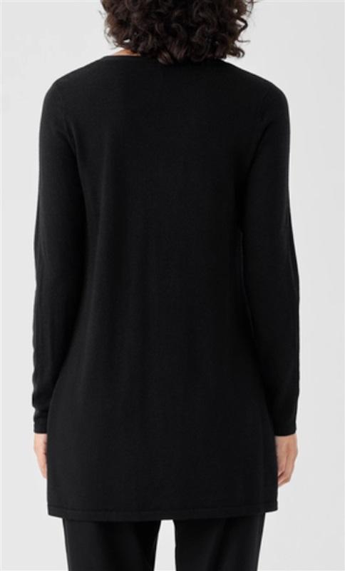 NWOT Eileen Fisher L Merino Wool Jersey V-Neck Top Black Sweater 115469