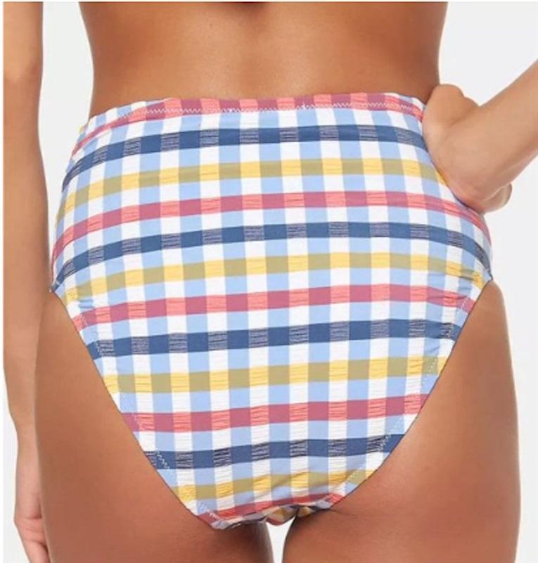 NWT Jessica Simpson Plaid Check Sauce M Tie High-Waist Bikini Swim Bottom 115479