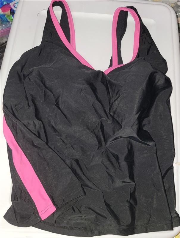 NWT Blair 16 Black & Pink Print Scoop Tankini Swim Top 115483