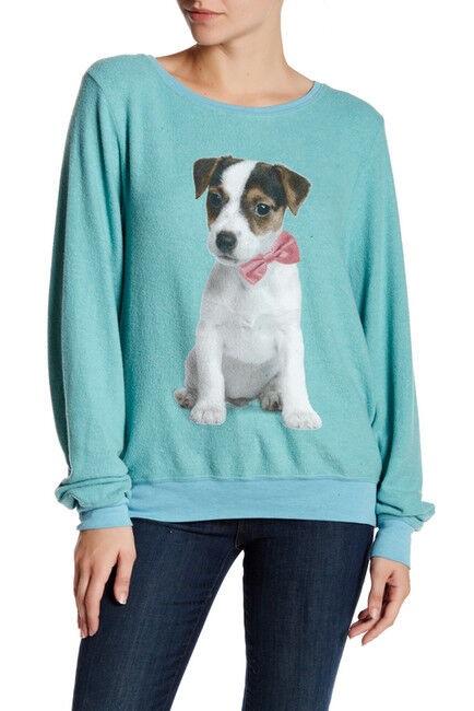 NWOT Wildfox L Jack Russell Terrier Puppy Green Sweatshirt 115496