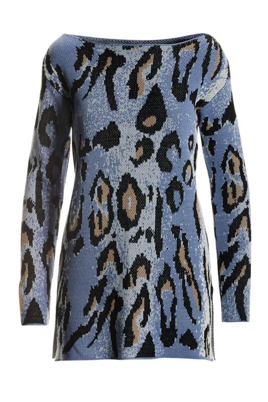 NWOT Boston Proper Animal Slouchy Tunic Sweater Blue 115497