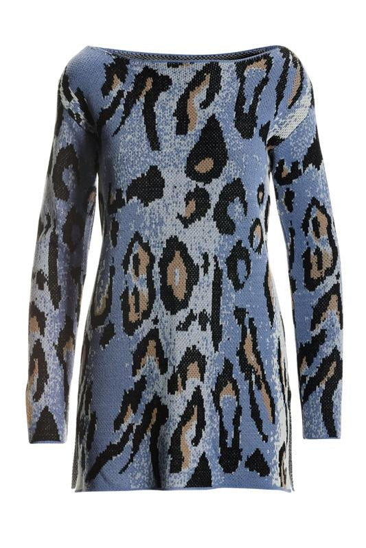 NWOT Boston Proper Animal Slouchy Tunic Sweater Blue 115497