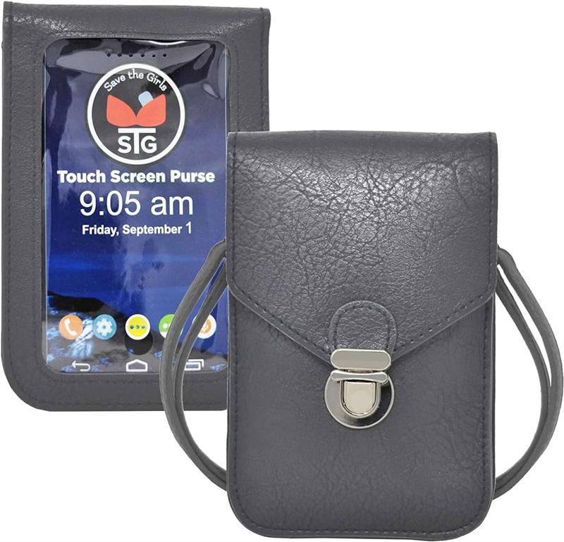 NWT Save the Girls by Lori Greiner Touch Screen Phone Purse Gray 115606