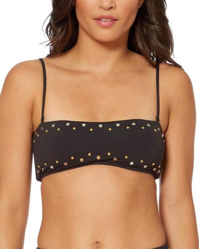 NWT Dolce Vita M Black Stella Studded Bandeau Bikini Swim Top 115619