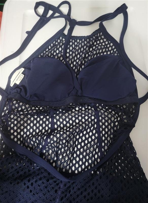 NWT Robin Piccone 8 Crochet High-Neck 1PC Swimsuit Blue 115656
