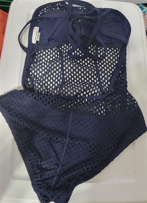NWT Robin Piccone 8 Crochet High-Neck 1PC Swimsuit Blue 115656