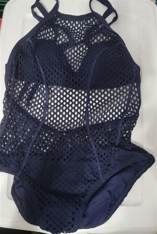 NWT Robin Piccone 8 Crochet High-Neck 1PC Swimsuit Blue 115656